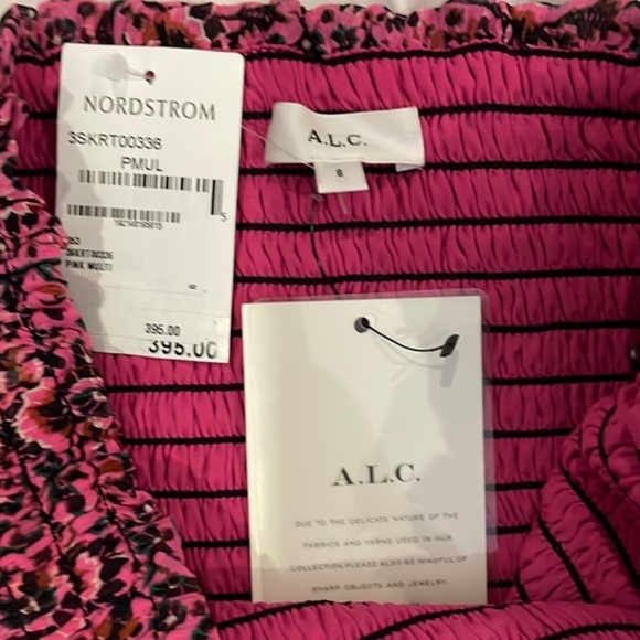 NWT A.L.C. Kade Floral Smocked Mini Skirt In Pink Multi - Picture 7 of 8